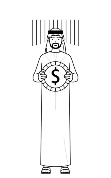 Muslim Man Ein Bild Von Währungsverlust Oder Dollarabwertung Vector Illustration — Stockvektor