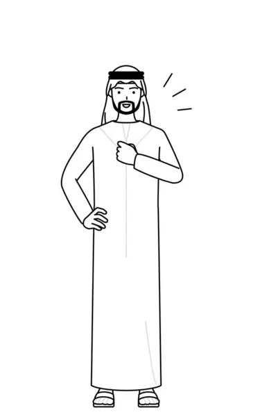 Moslim Man Tikt Zijn Borst Vector Illustratie — Stockvector