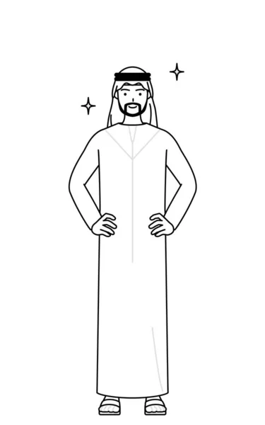 Muslim Man His Hands His Hips Vector Illustration — Stock Vector