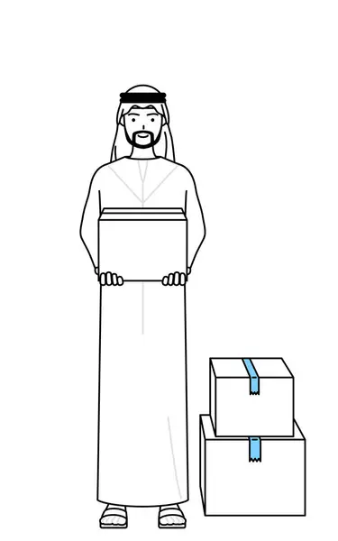 Muslimischer Mann Beim Tragen Von Kartons Vector Illustration — Stockvektor