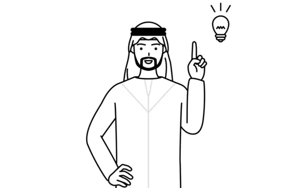 Hombre Musulmán Viene Con Una Idea Vector Ilustración — Vector de stock