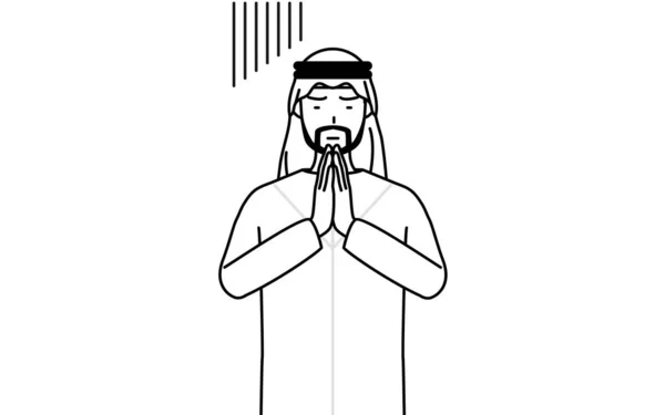 Muszlim Ember Bocsánatot Kér Kezét Teste Előtt Vektor Illusztráció — Stock Vector