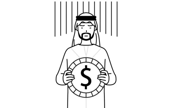 Müslüman Adam Döviz Kurunun Veya Dolar Değer Kaybının Bir Görüntüsü — Stok Vektör