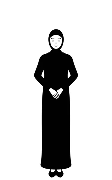Μουσουλμάνα Γυναίκα Υποκλίνεται Διπλωμένα Χέρια Διάνυσμα Εικονογράφηση — Διανυσματικό Αρχείο
