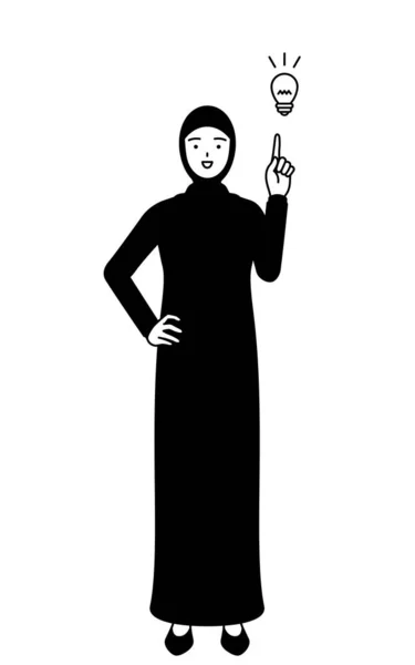 アイデアを思いついたムスリム女性 ベクターイラスト — ストックベクタ