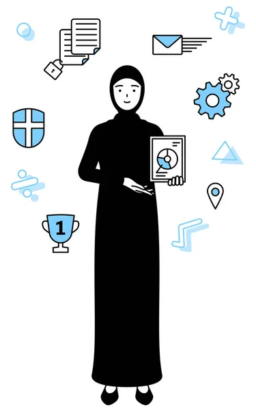 Dxのイメージ 彼女のビジネスを改善するためにデジタル技術を使用してムスリム女性 ベクターイラスト — ストックベクタ