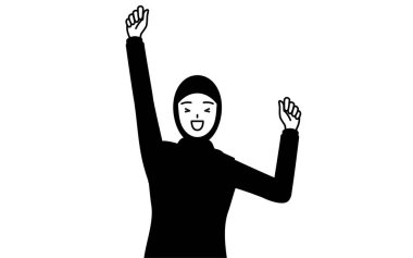 Müslüman Kadın gülümsüyor ve zıplıyor, Vektör İllüstrasyonu