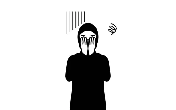 Mujer Musulmana Cubriéndose Cara Con Depresión Vector Illustration — Archivo Imágenes Vectoriales