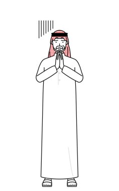 Kıdemli Müslüman Adam elleri önünde özür diliyor, Vector Illustration.