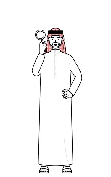 Hombre Musulmán Mayor Mirando Través Lupas Vector Illustration — Vector de stock