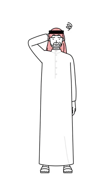 Hochrangiger Muslimischer Mann Kratzt Sich Kopf Vector Illustration — Stockvektor