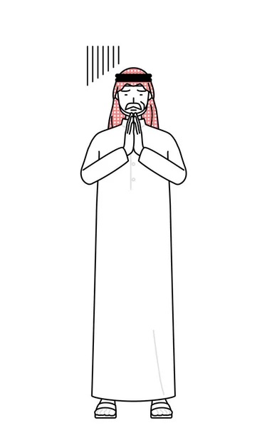 Homme Musulman Senior Excusant Avec Ses Mains Devant Son Corps — Image vectorielle