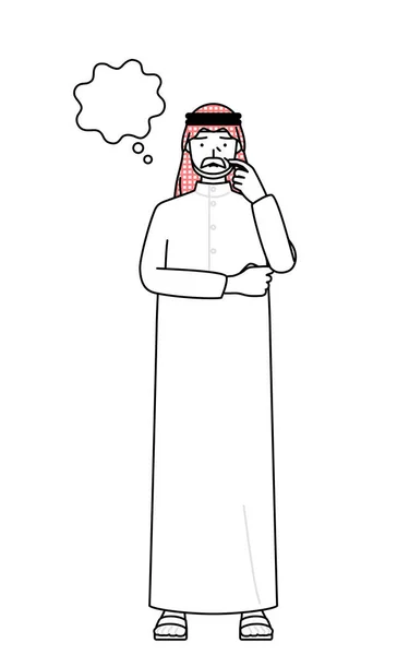 Kıdemli Müslüman Adam Yüzünü Kaşırken Düşünüyor Vektör Llüzyonu — Stok Vektör