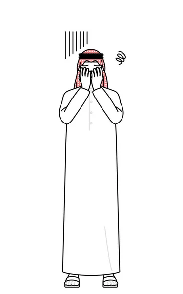 Senior Muslim Man Covering His Face Depression Vector Illustration — Stock Vector