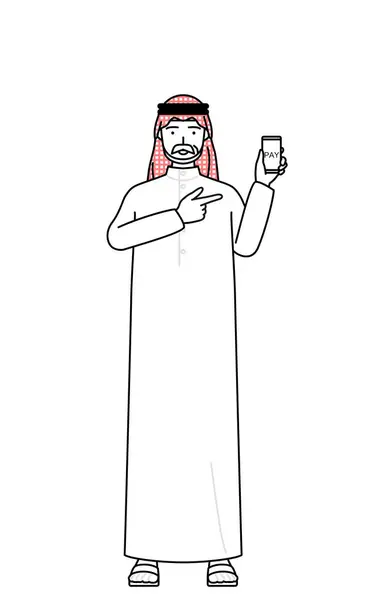 Kıdemli Müslüman Adam Akıllı Bir Telefon Olan Vector Illustration Parasız — Stok Vektör