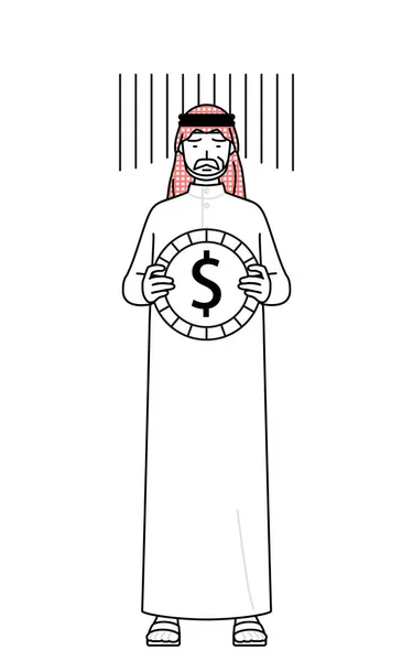 Homme Musulman Âgé Une Image Perte Change Dépréciation Dollar Illustration — Image vectorielle