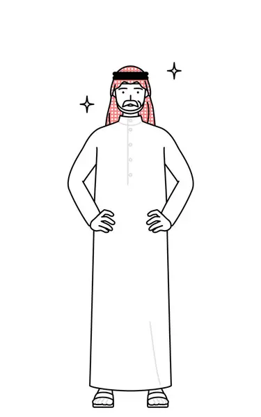 Homem Muçulmano Sênior Com Mãos Nos Quadris Ilustração Vetorial — Vetor de Stock
