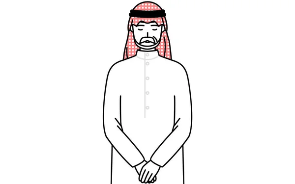 Senior Muslim Man Υπόκλιση Διπλωμένα Χέρια Διάνυσμα Εικονογράφηση — Διανυσματικό Αρχείο
