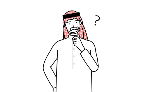 Senior Muslim Man Nodding His Head Question Vector Illustration — Stock Vector