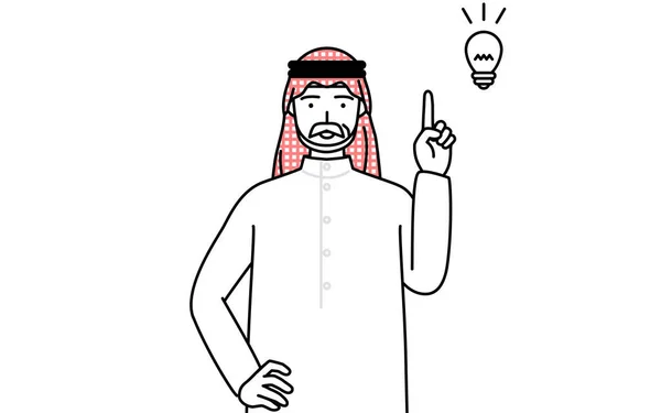 Ältester Muslimischer Mann Kommt Mit Einer Idee Vector Illustration — Stockvektor