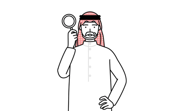 Homme Musulman Âgé Regardant Travers Des Loupes Illustration Vectorielle — Image vectorielle