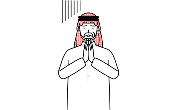 Älterer Muslimischer Mann Entschuldigt Sich Mit Den Händen Vor Seinem — Stockvektor