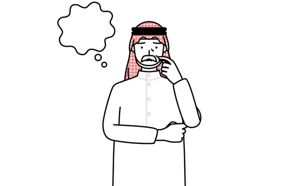 Senior Muslim Man Tænker Mens Ridse Hans Ansigt Vector Illustration – Stock-vektor