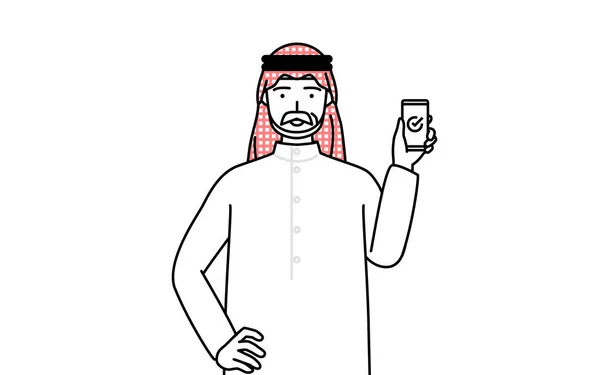 Homme Musulman Âgé Utilisant Smartphone Travail Illustration Vectorielle — Image vectorielle