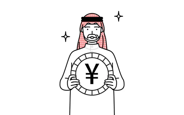 Homme Musulman Âgé Une Image Des Gains Change Appréciation Yen — Image vectorielle