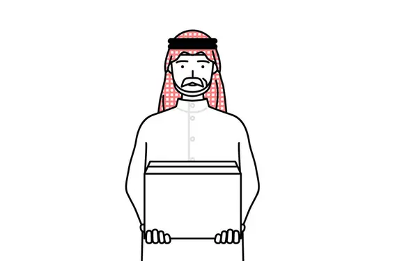 Älterer Muslimischer Mann Beim Tragen Von Kartons Vector Illustration — Stockvektor