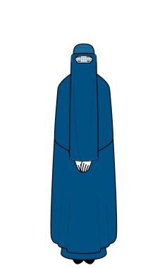 Burka giymiş Müslüman kadın elleri bağlı, Vektör İllüstrasyonu
