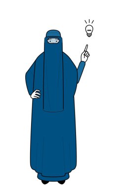 Burka giyen Müslüman kadın bir fikirle geliyor, Vector Illustration.