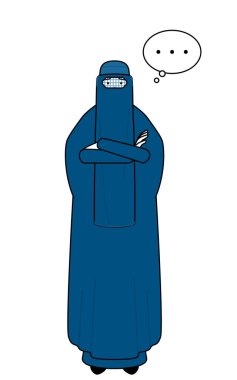 Çapraz kollu Müslüman kadın, derin düşüncelere dalmış, Vector Illustration