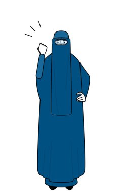 Burka giymiş Müslüman kadın cesaretle poz veriyor, Vektör İllüzyonu