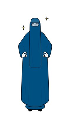 Elleri kalçasında, çarşaflı Müslüman kadın, Vector Illustration.