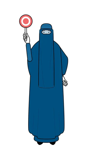 Μουσουλμάνα Γυναίκα Μπούρκα Κρατώντας Ένα Πλακάτ Μάρου Που Δείχνει Σωστή — Διανυσματικό Αρχείο