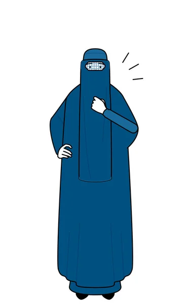 Muslim Woman Burqa Tapping Her Chest Vector Illustration — Stock Vector