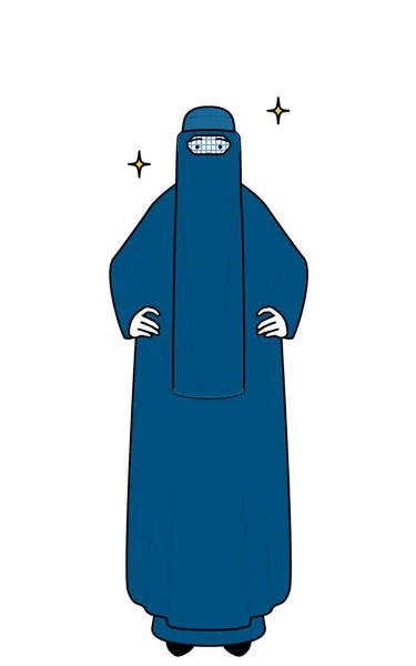 Mulher Muçulmana Burca Com Mãos Nos Quadris Ilustração Vetorial — Vetor de Stock