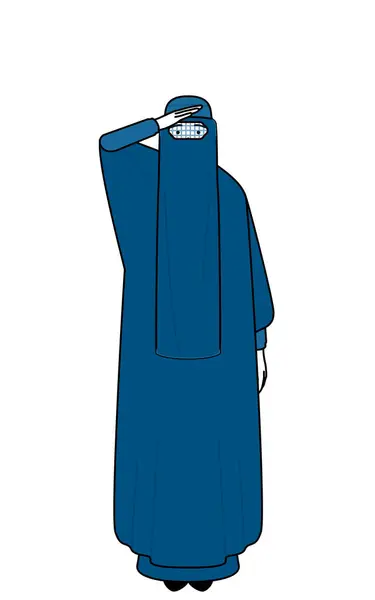 Donna Musulmana Burqa Guardando Lontananza Vector Illustrazione — Vettoriale Stock