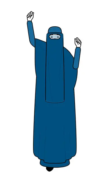 Μουσουλμάνα Γυναίκα Μπούργκα Χαμογελώντας Και Πηδώντας Διάνυσμα Εικονογράφηση — Διανυσματικό Αρχείο