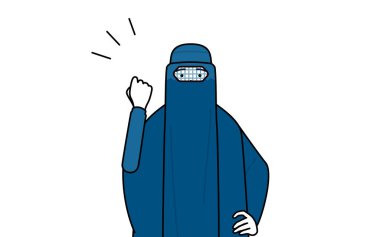Burka giymiş Müslüman kadın cesaretle poz veriyor, Vektör İllüzyonu