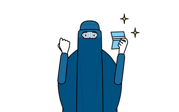 Muslimische Frau Burka Die Sich Über Ein Sparbuch Freut Vector — Stockvektor
