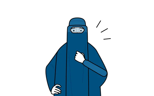 Muselman Kvinna Burqa Knacka Hennes Bröst Vector Illustration — Stock vektor