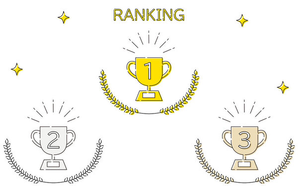 Simple trophy and laurel ranking icon set, 1st-3rd place, Vector Illustration