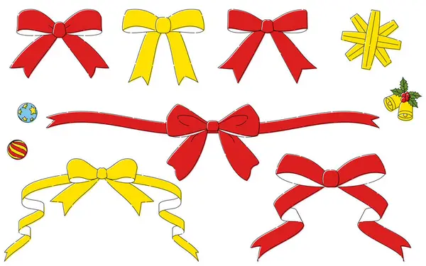 Simple Cute Ribbon Set Red Yellow Vector Illustration — Stock Vector
