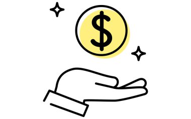 Döviz yatırımı simgesi, basit çizgi çizimi illüstrasyonu, Vektör İllüstrasyonu