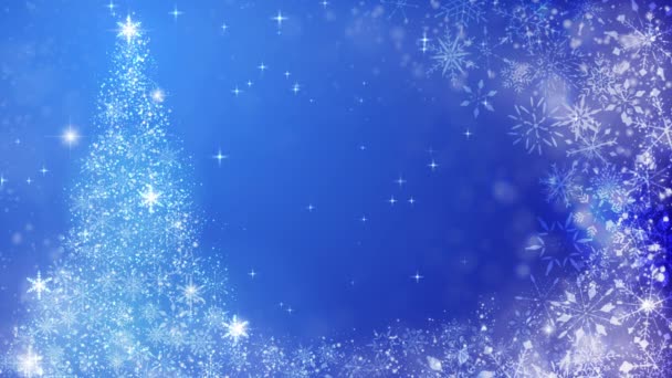 Christmas Tree Glittering Particles Blue Background — Stock Video