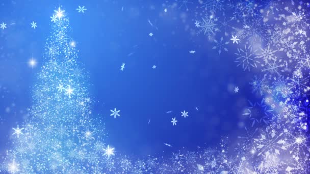 Árbol Navidad Copos Nieve Que Caen Partícula Fondo Azul — Vídeos de Stock