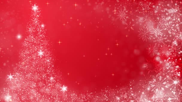 Árbol Navidad Partículas Brillantes Fondo Rojo — Vídeos de Stock