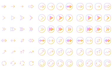 Basit ok simgeleri kümesi, ışık yanardöner eğim, Vektör İllüstrasyonu